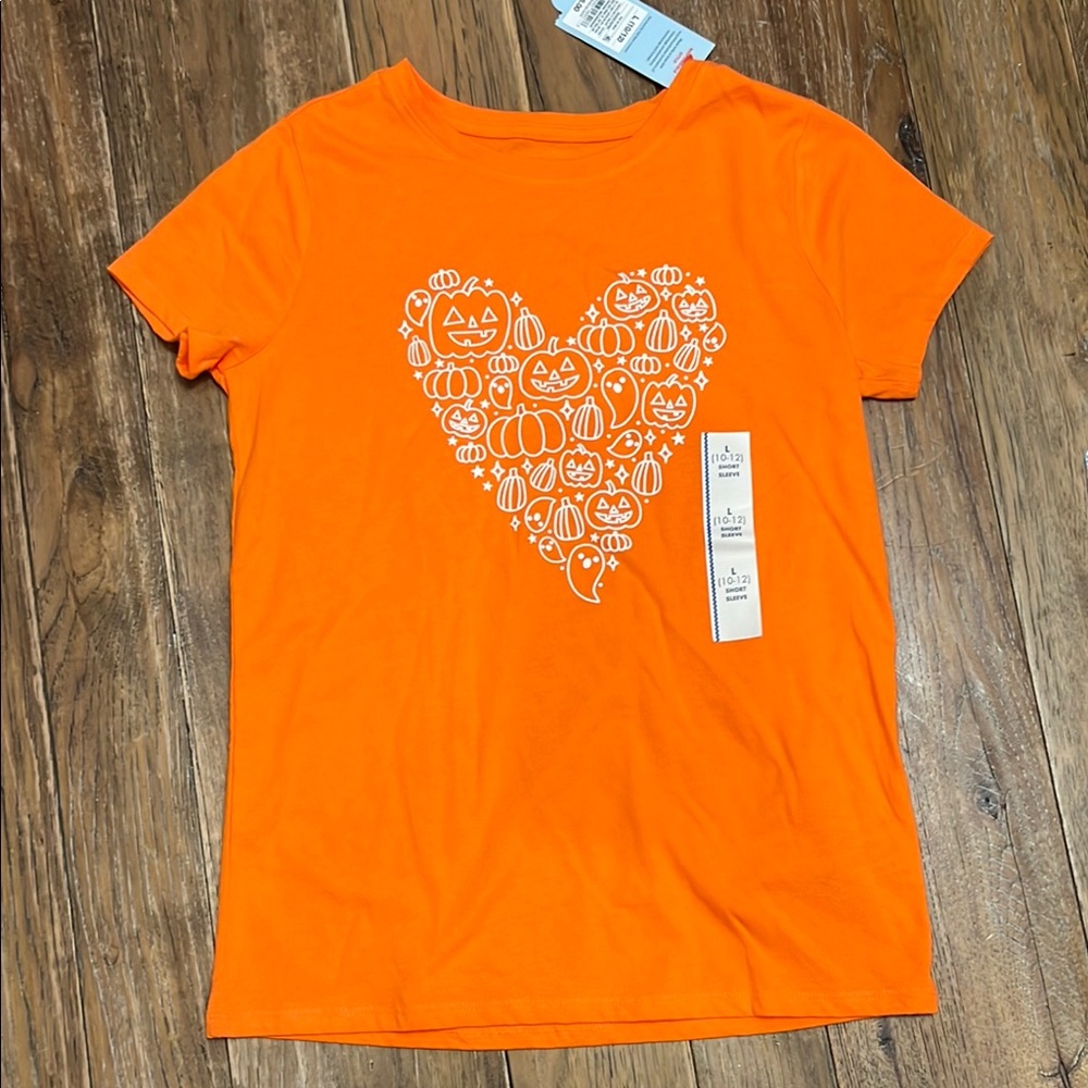Cat & Jack Orange Kids Shirt with Pumpkin Heart Design